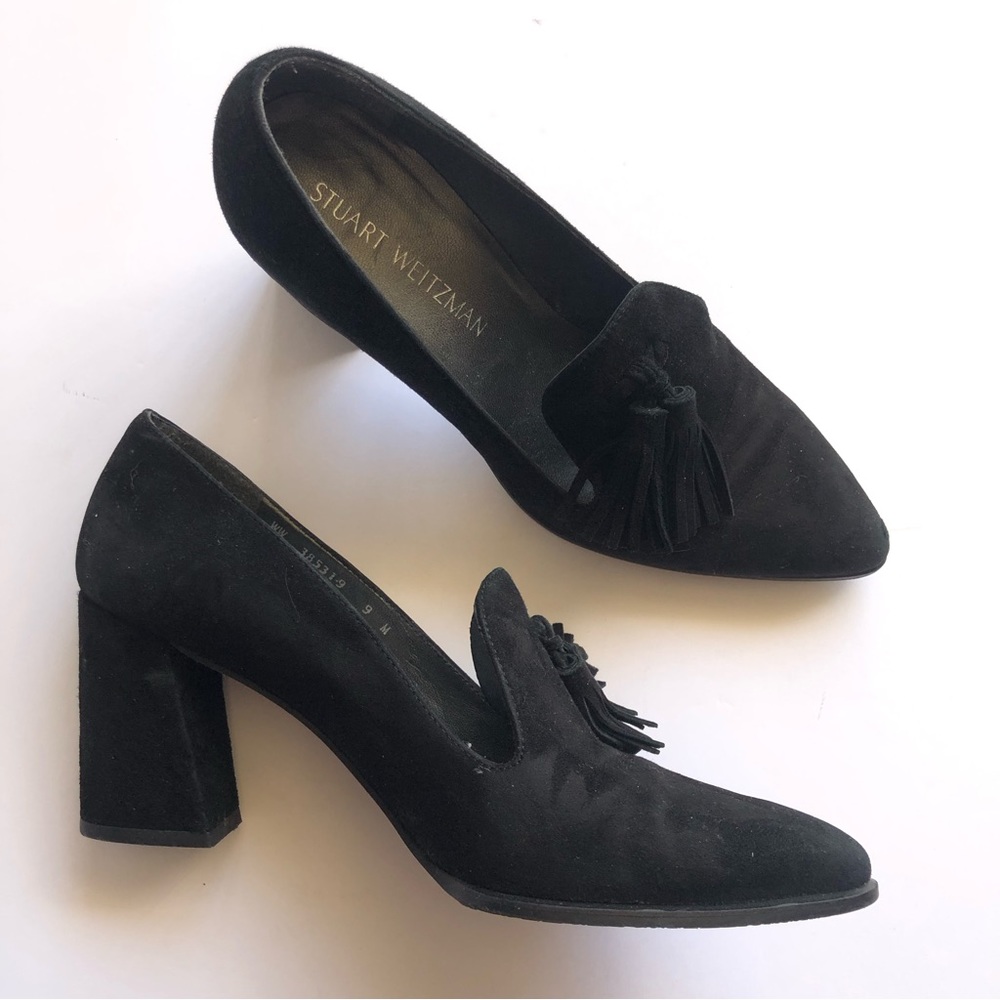 Stuart Weitzman Broom Block Heels w/ Tassles Black‎